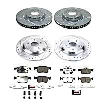 Front and Rear Brake Disc and Pad Kit, Cross-drilled and Slotted, 5 Lugs, 302 mm, Carbon Fiber Ceramic, Z36 Extreme Truck And Tow