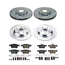 Front and Rear Brake Disc and Pad Kit, Cross-drilled and Slotted, 5 Lugs, 302 mm, Carbon Fiber Ceramic, Z23 Evolution Sport Series