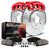 KC2140 Front Brake Disc and Caliper Kit, Red Powdercoat Caliper, Carbon Fiber Ceramic, 5 Lugs, Z23 Evolution Sport Series