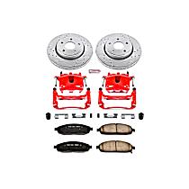 3-Piece Kit Front, Brake Disc and Caliper Kit, The front calipers in this kit are new castings and do not have a "JEEP" logo, Red Powdercoat Caliper, Carbon Fiber Ceramic, 5 Lugs, Z23 Evolution Sport Series