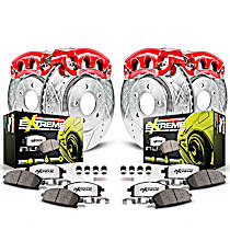 6-Piece Kit Front and Rear, Brake Disc and Caliper Kit, The front calipers in this kit are new castings and do not have a "JEEP" logo, Red Powdercoat Caliper, Carbon Fiber Ceramic, 5 Lugs, Z26 Street Warrior Carbon-Fiber Ceramic Series