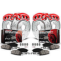 6-Piece Kit Front and Rear, Brake Disc and Caliper Kit, The front calipers in this kit are new castings and do not have a "JEEP" logo, Red Powdercoat Caliper, Carbon Fiber Ceramic, 5 Lugs, Z23 Evolution Sport Series