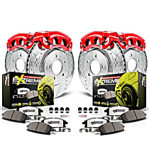 Front and Rear, Brake Disc and Caliper Kit, Bracket Included, Red Powdercoat Caliper, Carbon Fiber Ceramic, 5 Lugs, Z26 Street Warrior Carbon-Fiber Ceramic Series
