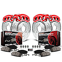 KC4062 Front and Rear Brake Disc and Caliper Kit, Red Powdercoat Caliper, Carbon Fiber Ceramic, 6 Lugs, Z23 Evolution Sport Series