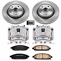 3-Piece Kit Front, Brake Disc and Caliper Kit, The front calipers in this kit are remanufactured and have the "JEEP" logo, Natural Caliper, Ceramic, 5 Lugs, Z17 OE Replacement