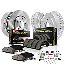 KOE15020DK Front and Rear OE Stock Replacement Low-Dust Ceramic Brake Pad, Rotors with Drum + Shoe Kit
