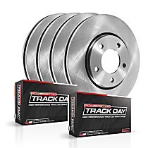 Front and Rear Brake Disc and Pad Kit, Plain Surface, 5 Lugs, 308 mm, Carbon Fiber Metallic, Track Day