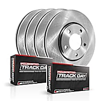 Front and Rear Brake Disc and Pad Kit, Plain Surface 5 Lugs 286 mm Carbon Fiber Metallic Track Day
