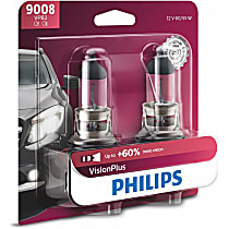 9008VPB2 Driver and Passenger Side VisionPlus Series Halogen 9008/H13 Headlight Bulb, High Beam and Low Beam, +60% more Vision, Set of 2