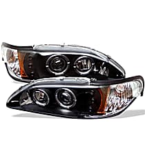 5010391 Driver and Passenger Side Headlight, With bulb(s) - Clear Lens Black Interior, Halogen Projector, 2 LED Halo, with Park/Signal Light 1-pc Design
