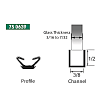 75 0639 - Glass Run Channel 3/8 in. x 1/2 in. - Fits 3/16 in. to 7/32 in. Glass Thickness - Universal