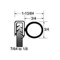 UWS 133-25 Universal Bulb Seal, 3/4" Bulb at Side - Grip Edges from 7/64 to 1/8, 25 Feet Roll