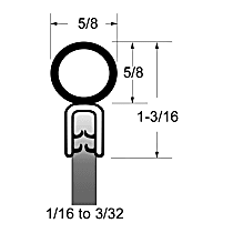 UWS 139-25 Universal Bulb Seal, 5/8" Bulb at Top - Grip Edges from 1/16 to 3/32, 25 Feet Roll