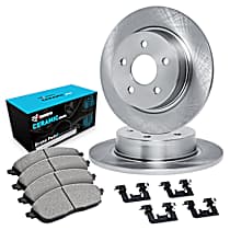 Rear Brake Disc and Pad Kit, Plain Surface, Ceramic, R1 eLINE Silver Rotors with Ceramic Pads Series
