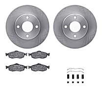 Front Brake Disc and Pad Kit, Plain Surface, Ceramic, Standard Rear Pads and Hardware, Upgraded Rear Pads and Hardware, Without Front Sensors, R1 eLINE Silver Rotors with Ceramic Pads Series