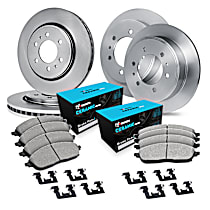 Front and Rear Brake Disc and Pad Kit, Plain Surface, Ceramic, 4.6L 8Cyl, R1 eLINE Silver Rotors with Ceramic Pads Series