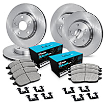 Front and Rear Brake Disc and Pad Kit, Plain Surface, Ceramic, R1 eLINE Silver Rotors with Ceramic Pads Series