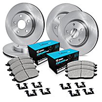 Front and Rear Brake Disc and Pad Kit, Plain Surface, Ceramic, R1 eLINE Silver Rotors with Ceramic Pads Series