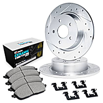 WGTH1-63001 Front Brake Disc and Pad Kit, Cross-drilled and Slotted Ceramic R1 eLINE Silver Rotors with European Ceramic Pads Series