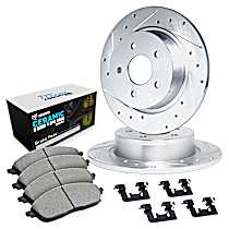 WGTH1-63004 Front Brake Disc and Pad Kit, Cross-drilled and Slotted Ceramic R1 eLINE Silver Rotors with European Ceramic Pads Series