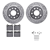WGTH1-63007 Rear Brake Disc and Pad Kit, Cross-drilled and Slotted Ceramic R1 eLINE Silver Rotors with European Ceramic Pads Series