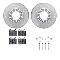 WGTH1-63012 Front Brake Disc and Pad Kit, Cross-drilled and Slotted Ceramic R1 eLINE Silver Rotors with European Ceramic Pads Series