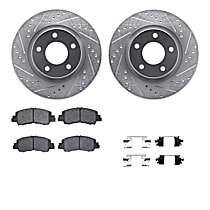 Front Brake Disc and Pad Kit, Cross-drilled and Slotted, OE Replacement, 1.5L 4Cyl, R1 eLINE Silver Rotors wtih Optimum OEp Pads Series