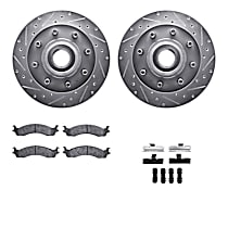 WGUH1-40396 Front Brake Disc and Pad Kit, Cross-drilled and Slotted OE Replacement R1 eLINE Silver Rotors wtih Optimum OEp Pads Series