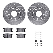 Front Brake Disc and Pad Kit, Cross-drilled and Slotted, OE Replacement, Naturally Aspirated; Without F41 Package, R1 eLINE Silver Rotors wtih Optimum OEp Pads Series