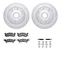 WGUH1-48002 Front Brake Disc and Pad Kit, Cross-drilled and Slotted OE Replacement R1 eLINE Silver Rotors wtih Optimum OEp Pads Series