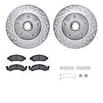 WGUH1-54018 Front Brake Disc and Pad Kit, Cross-drilled and Slotted OE Replacement R1 eLINE Silver Rotors wtih Optimum OEp Pads Series