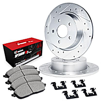WGUH1-63001 Front Brake Disc and Pad Kit, Cross-drilled and Slotted OE Replacement R1 eLINE Silver Rotors wtih Optimum OEp Pads Series