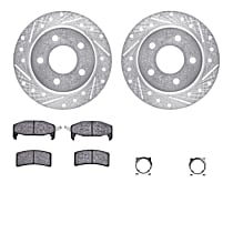 Rear Brake Disc and Pad Kit, Cross-drilled and Slotted, Ceramic, R1 eLINE Silver Rotors with Ceramic Pads Series