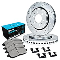 WGWH1-46046 Rear Brake Disc and Pad Kit, Cross-drilled and Slotted Ceramic R1 eLINE Silver Rotors with Ceramic Pads Series