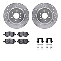 Rear Brake Disc and Pad Kit, Cross-drilled and Slotted, Ceramic, 4.6L 8Cyl, R1 eLINE Silver Rotors with Ceramic Pads Series