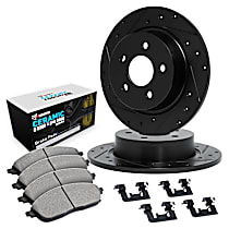 WHTH1-63001 Front Brake Disc and Pad Kit, Cross-drilled and Slotted Ceramic R1 eLINE Black Rotors with European Ceramic Pads Series