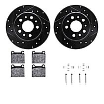 WHTH1-63008 Rear Brake Disc and Pad Kit, Cross-drilled and Slotted Ceramic R1 eLINE Black Rotors with European Ceramic Pads Series