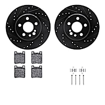 WHTH1-63041 Rear Brake Disc and Pad Kit, Cross-drilled and Slotted Ceramic R1 eLINE Black Rotors with European Ceramic Pads Series