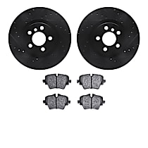 Front Brake Disc and Pad Kit, Cross-drilled and Slotted, Ceramic, S, 2.0L 4Cyl, R1 eLINE Black Rotors with European Ceramic Pads Series