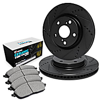 Front Brake Disc and Pad Kit, Cross-drilled and Slotted, Ceramic, Base, 1.5L 3Cyl, R1 eLINE Black Rotors with European Ceramic Pads Series