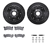 WHUH1-48010 Front Brake Disc and Pad Kit, Cross-drilled and Slotted OE Replacement R1 eLINE Black Rotors with Optimum OEp Pads Series