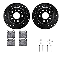 WHUH1-63010 Rear Brake Disc and Pad Kit, Cross-drilled and Slotted OE Replacement R1 eLINE Black Rotors with Optimum OEp Pads Series