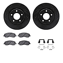 Front Brake Disc and Pad Kit, Cross-drilled and Slotted, Ceramic, R1 eLINE Black Rotors with Ceramic Pads Series