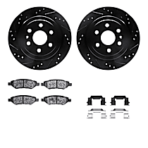 WHWH1-46046 Rear Brake Disc and Pad Kit, Cross-drilled and Slotted Ceramic R1 eLINE Black Rotors with Ceramic Pads Series