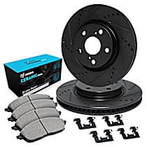 Front Brake Disc and Pad Kit, Cross-drilled and Slotted, Ceramic, R1 eLINE Black Rotors with Ceramic Pads Series