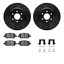 Rear Brake Disc and Pad Kit, Cross-drilled and Slotted, Ceramic, 4.6L 8Cyl, R1 eLINE Black Rotors with Ceramic Pads Series