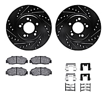 Front Brake Disc and Pad Kit, Cross-drilled and Slotted, Ceramic, R1 eLINE Black Rotors with Ceramic Pads Series