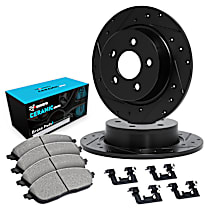 WHWH1-63008 Front Brake Disc and Pad Kit, Cross-drilled and Slotted Ceramic R1 eLINE Black Rotors with Ceramic Pads Series