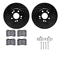 Front Brake Disc and Pad Kit, Cross-drilled and Slotted, Ceramic, Solid Rear Rotors, 5.0L 8Cyl, R1 eLINE Black Rotors with Ceramic Pads Series