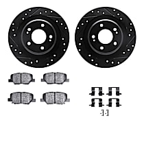 Rear Brake Disc and Pad Kit, Cross-drilled and Slotted, Ceramic, 2.0L 4Cyl, R1 eLINE Black Rotors with Ceramic Pads Series